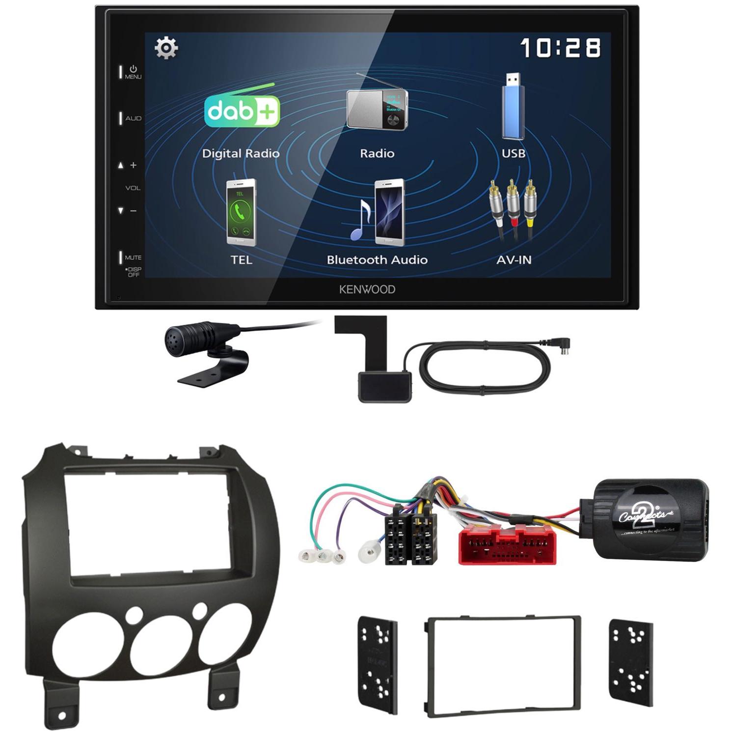 Kenwood DMX129DAB DAB+ Bluetooth USB Einbauset für Mazda 2 2008-2014