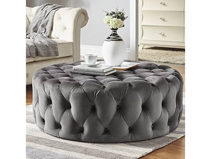 Luxuriöser Bequemer Plüsch-Fußstützenhocker,Kleiner Mordern-Couchtisch,Runder Getufteter Samthocker,Ende Der Bettbank Für Wohnzimmer, Hosting-Zimmer, Schlafzimmer-Dunkelgrau 60x60x40cm(24x24x16inch)