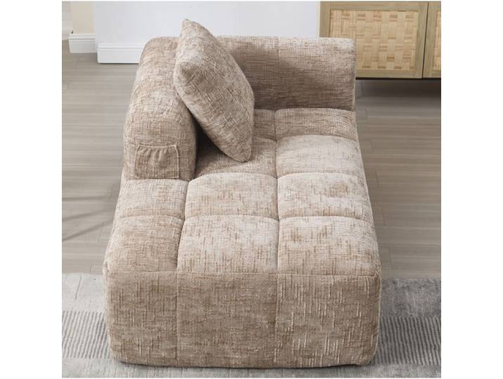 ROVRYN méridienne 1 place 158 x 90 x 60 cm en chenille kaki avec coussin et poches latérales sans montage
