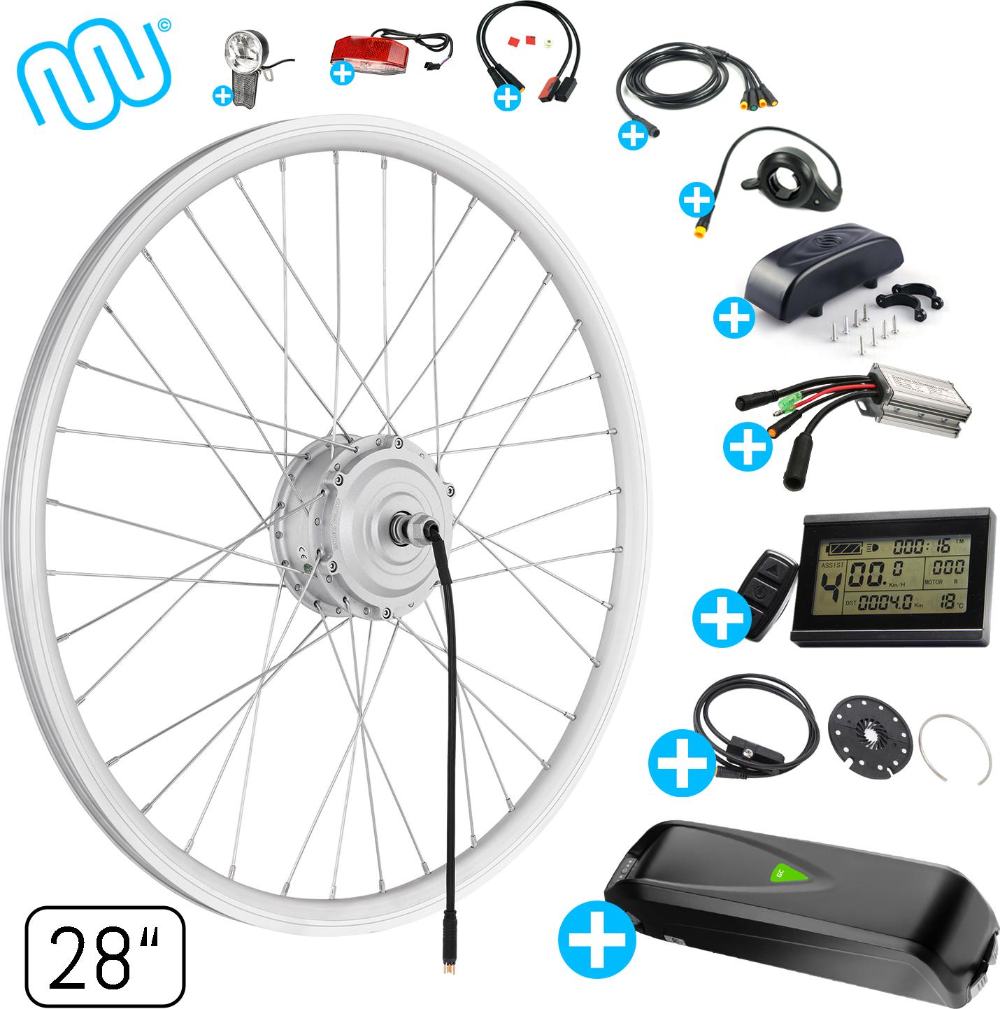 windmeile | E-Bike Umbausatz, Vorderrad Motor, inklusive Akku, mit komplettem Zubehör, Silber, 28" Zoll, Umbau Kit, Pedelec