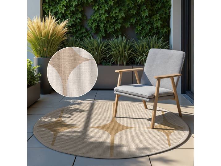 Outdoorteppich HANSE HOME Bowen Wendeteppich , weiss (jute, weiß), H:5mm Ø:160cm, Polypropylen, Teppiche, Outdoorteppich, In und Outdoor, Flachgewebe, wetterfest, pflegeleicht, robust