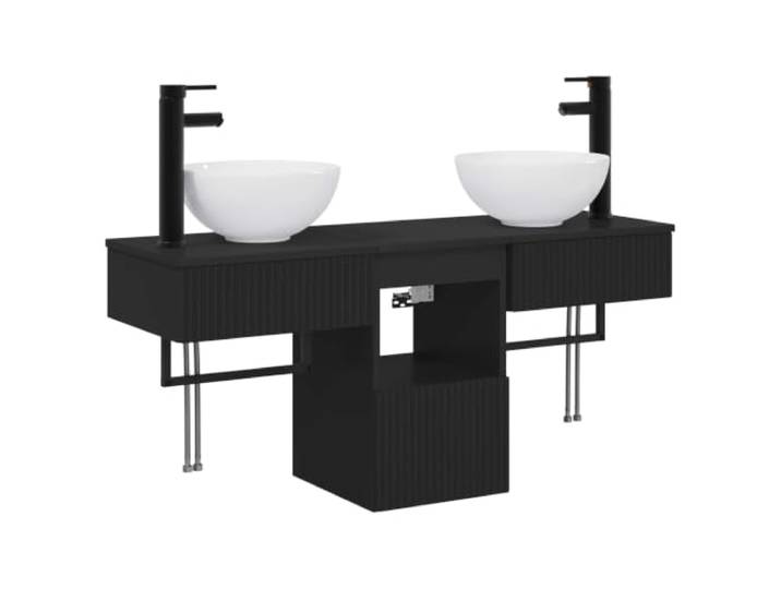 PUGYNBK Badmöbel-Set, 3-teilig, Schwarz, aus technischem Holz Doppelwaschtisch, Schminktisch mit Schrank, feuchtigkeitsbeständig, minimalistisches Design, einfache Montage