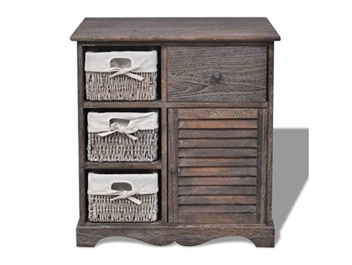 YUTAASU Holz Kommode Mit 3 Körben Braun