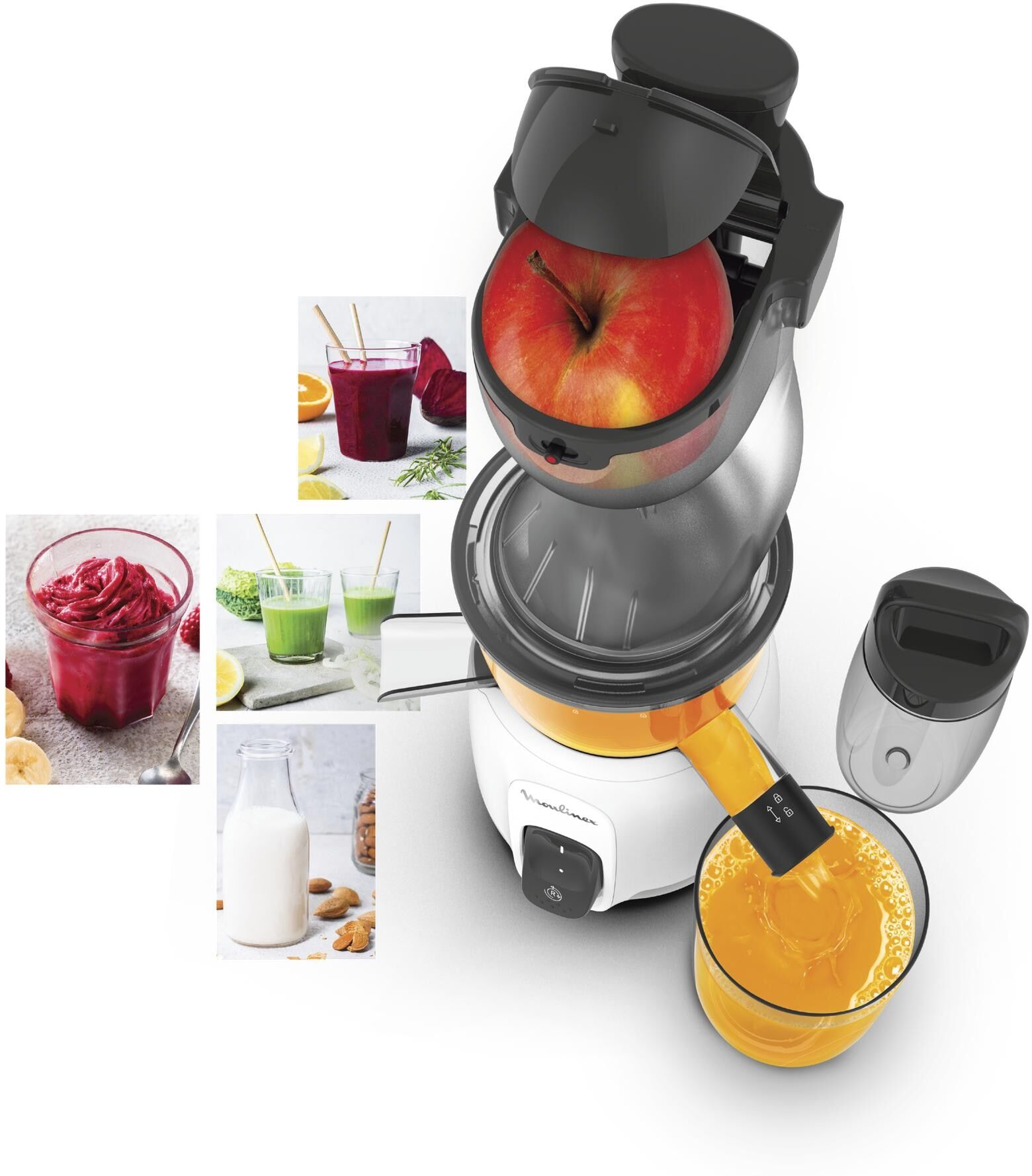 MOULINEX Entsafter "Ultra Juice ZU6001", grau (grau, weiß), B:21,1cm H:55,8cm T:24,3cm, Entsafter, Einfüllöffnung, Entsafter grau, weiß Einheitsgröße