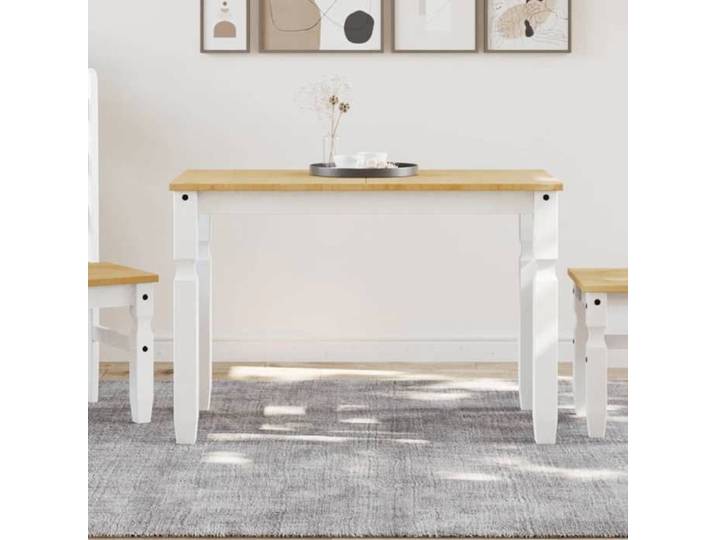 Promo été Blanc Haute qualité Table à manger SHELD - lignes élégantes - Table à dîner - Corona blanc 112x60x75cm bois massif de pin