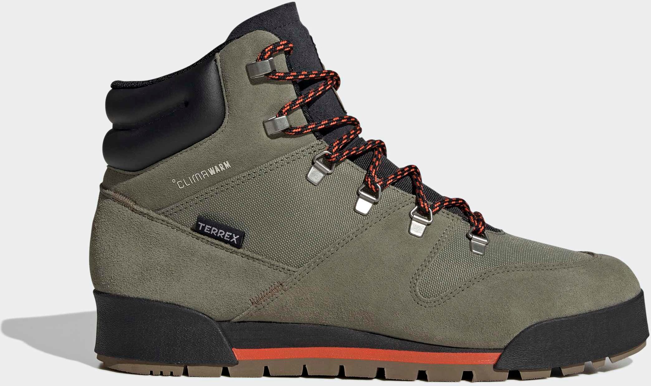 Winterboots ADIDAS TERREX "SNOWPITCH CLIMAWARM", Herren, Gr. 45, grün (olive three, khaki six, semi impact orange), Leder, Schuhe Winterboots, gefüttert olive three, khaki six, semi impact orange 45