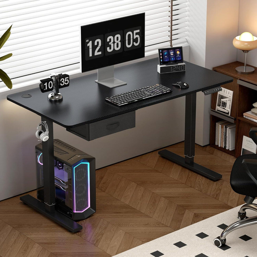 Inbox Zero Alstead Adjustable Height Standing Desk White/White 140cm W x 60cm D