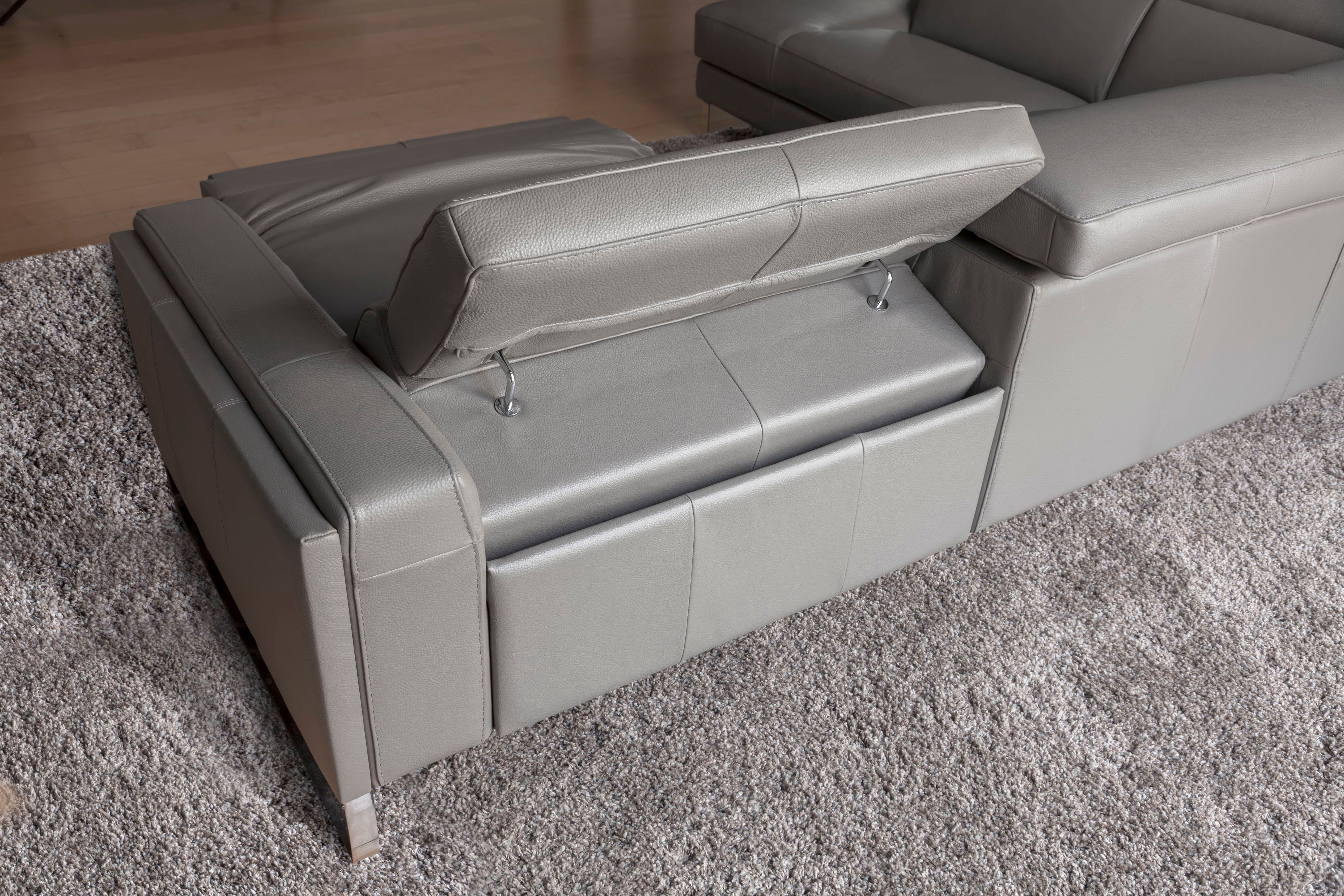 Ecksofa CALIA ITALIA "Pier, Design und erstklassiger Sitzkomfort im Einklang, L-Form", grau (grigio), B:290cm H:78cm T:227cm, Sofas, Ecksofa, mit elektrischer Relaxfunktion, in hochwertigem Lederbezug