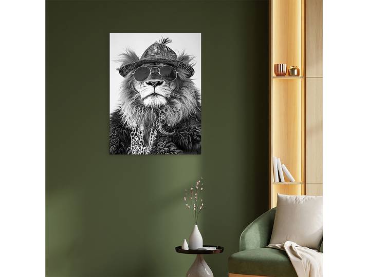 Glasbild Dashing Lion Kunstdruck auf Sicherheitsglas Schwarz/Weiß 60 x 80 x 0cm