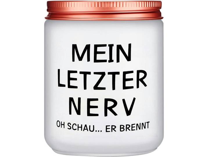 Duftkerze Mein letzter Nerv Sojawachs im Glas, Weiß, Paraffin, 9.2 cm, Dekoration, Kerzen & Kerzenhalter, Duftkerzen