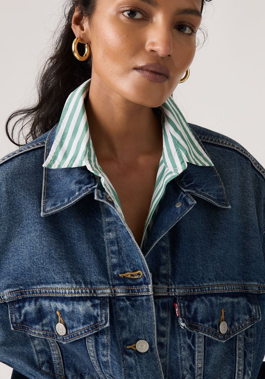 Jeansjacke LEVI'S "90S TRUCKER", Damen, Gr. M (38), blau (wonder why), Denim/Jeans, Obermaterial: 100% Baumwolle, figurumspielend hüftlang, Manschette, Jacken Jeansjacke, mit Umlegekragen wonder why M (38)