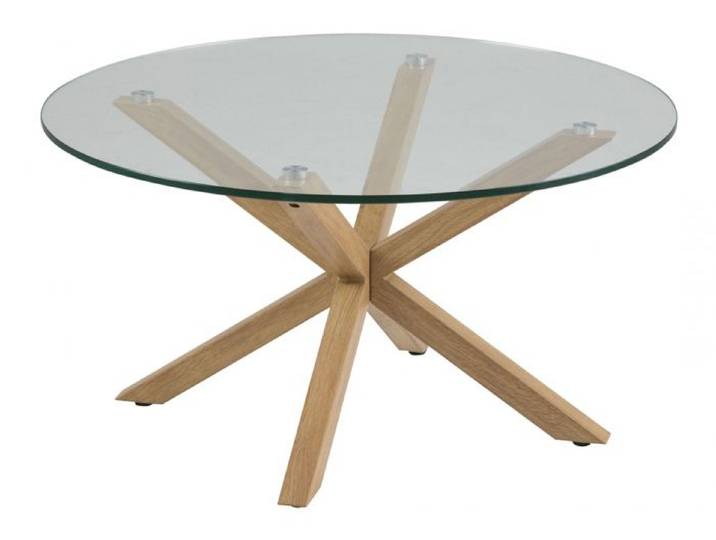 Heat Table basse Ø82 cm plateau en verre et pieds en métal recouverts en feuille de chêne.