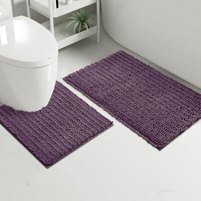 Home Mart Goods 2 Piece Set Plum Soft Cozy Plush Chenille Bath Mat Bathroom Rug