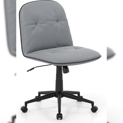 COSTWAY Bürostuhl, Armlehnenlos, Drehbar mit Rollen, Wippfunktion und Kunstlederpolsterung, für Computer und Schminktisch