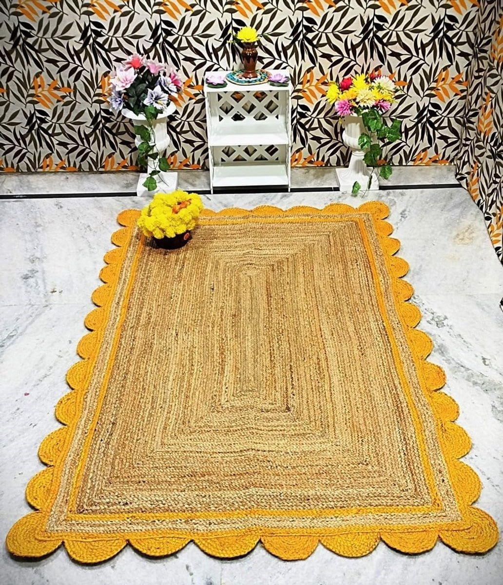 Handgeweven Jute Vloerkleed met Abstract en Rustiek Ontwerp - Rechthoekig