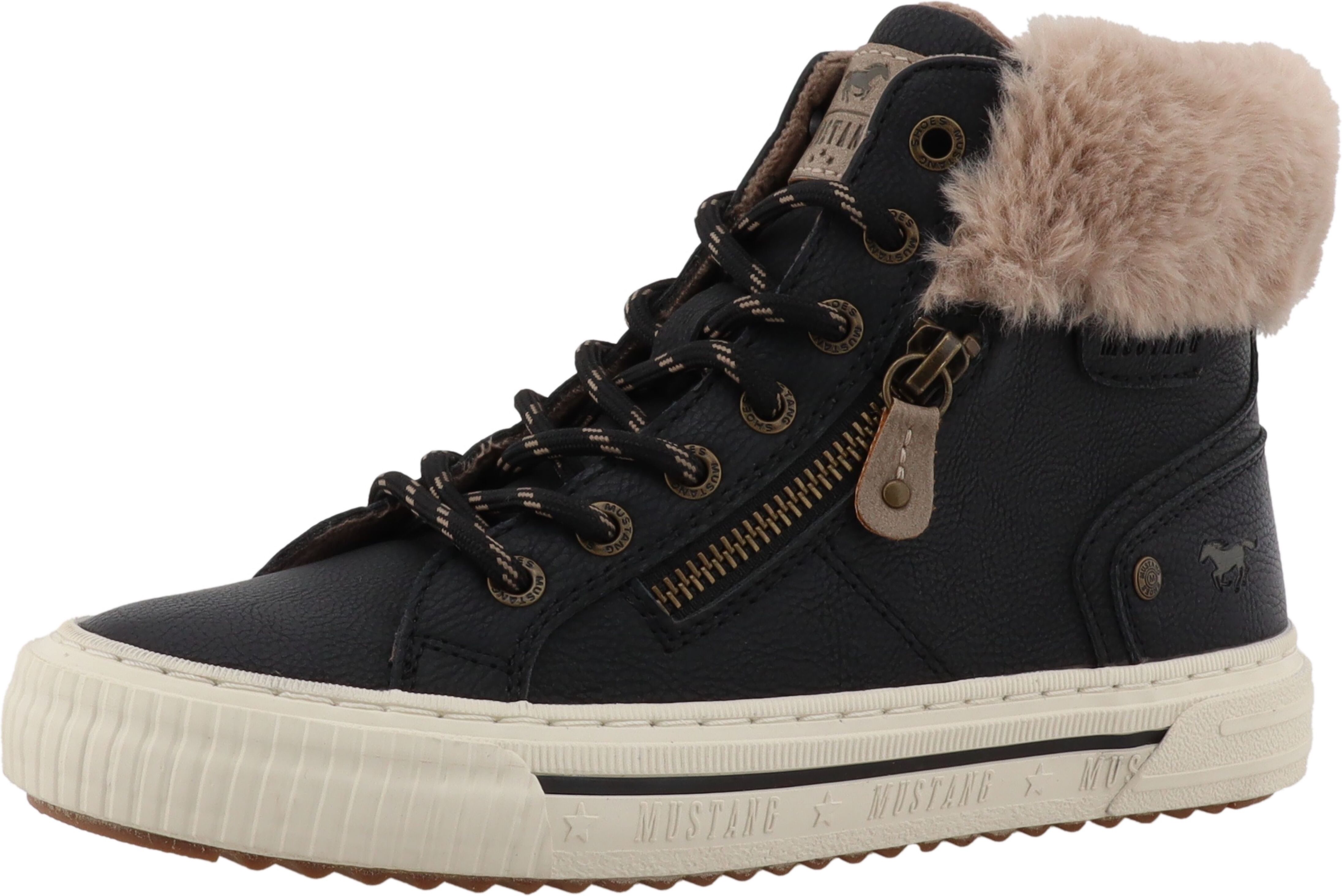 Winterboots MUSTANG SHOES "Kalua", Damen, Gr. 38, wärmend, schwarz, Lederimitat, Textil, Schuhe Winterboots, Plateausneaker, Winterboots mit Reißverschluss