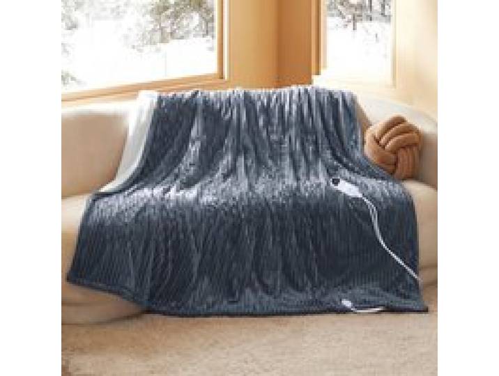 Couverture Chauffante Électrique 180 × 200 Cm 6 Chaleurs Minuterie 10H Surchauffe 8H Gris Rayé