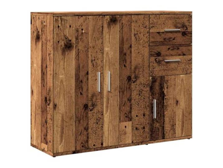 HGFDVCMR Sideboard Altholz-Optik 91x29,5x75 cm 3 Türen 2 Schubladen Vielseitiges Beistellmöbel für Wohnzimmer und Schlafzimmer mit robustem Metallgestell und praktischer Raumaufteilung.