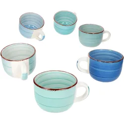 6er Set BLUE Jumbobecher mit Henkel für 6 Personen aus Steingut - 24327029