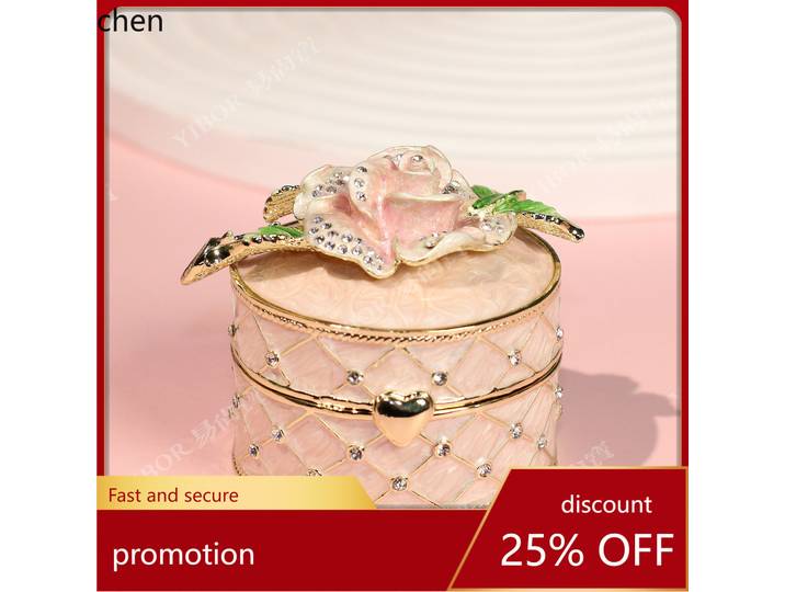 Boîte à bijoux H1 en émail, artisanat en alliage, boîte à fleurs roses tendance, boîte de rangement pour accessoires de bague