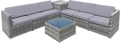 Costway 8 Pieces Wicker Sofa Rattan Dining Set Patio Furniture with Storage Table-Gray