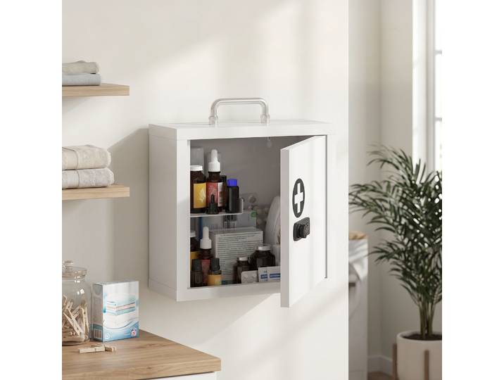 HOMCOM Armoire Médicaments Murale Acier Inox 2 Niveaux Blanc