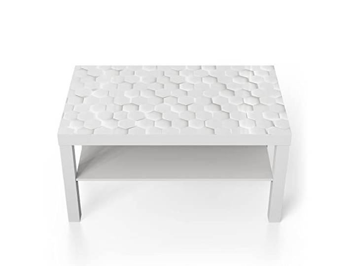 DEQORI Glastisch weiß groß 90x50 cm Motiv Weiße 3D-Waben ausgefallener Beistelltisch aus Glas Hochglanz Couchtisch fürs Wohnzimmer moderner Couch Tisch mit Design