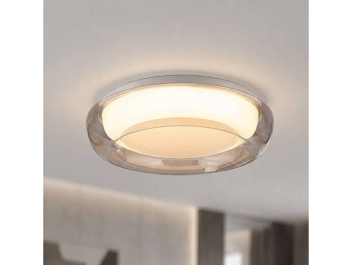 Searchlight Deckenleuchte Jude Flush, dimmbar, creme / amber, für Wohn- / Esszimmer, Metall