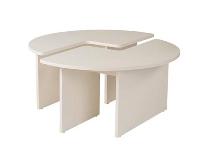 Hanah Home Eleganter weißer Couchtisch, Ø90 cm, Höhe 41 cm 100% melaminbeschichtete Spanplatte, 18 mm dick stilvoll & funktional für Moderne Wohnräume