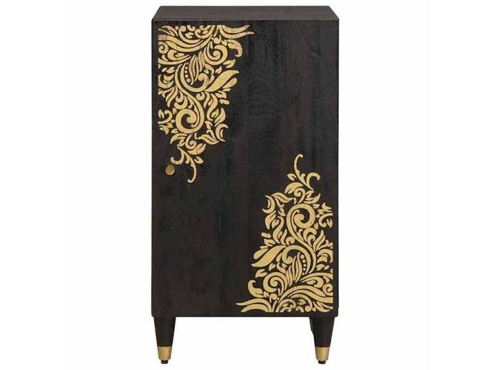 Buffet en bois de manguier - - 40x33x75 cm - Noir - Bois de manguier massif - Design doré imprimé