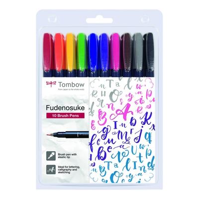Tombow Set mit 10 Kalligrafie-Filzstiften Fudenosuke, elastische Spitze, Tinte in verschiedenen Farben