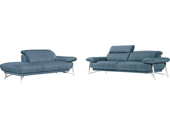 Egoitaliano Sofa Anais, erstklassiger Sitzkomfort, Fußfarbe chrom, Set, Kopfteil verstellbar, Luxus-Microfaser Lederoptik, hellblau