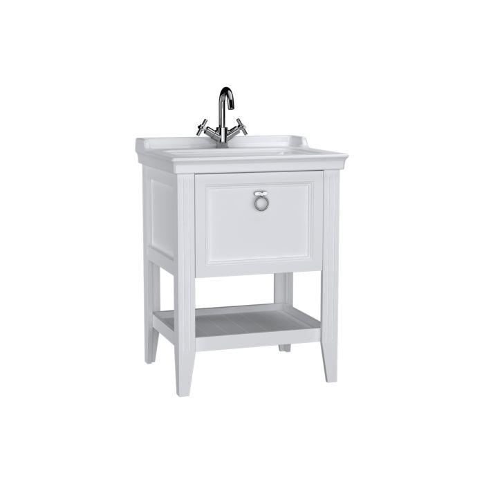 VitrA Valarte Waschtisch-Möbel-Set 62177 64,5 x 53 x 88 cm, 1 Vollauszug, Korpus weiß matt/Waschtisch weiß hochglanz