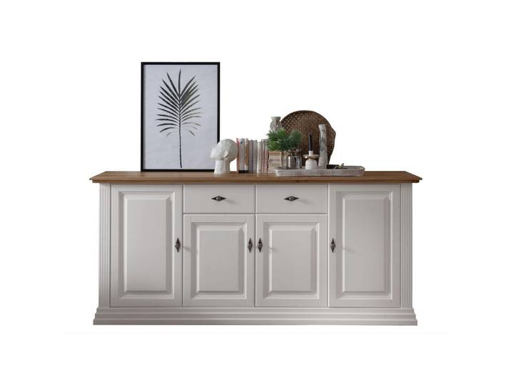 Livetastic Sideboard, Weiß, Holz, Kiefer, massiv, 3 Fächer, 1 Schublade(n) Schubladen, 202x91x45 cm, Holzmöbel, Kleinmöbel Holz, Holzkommoden, Sideboards Holz