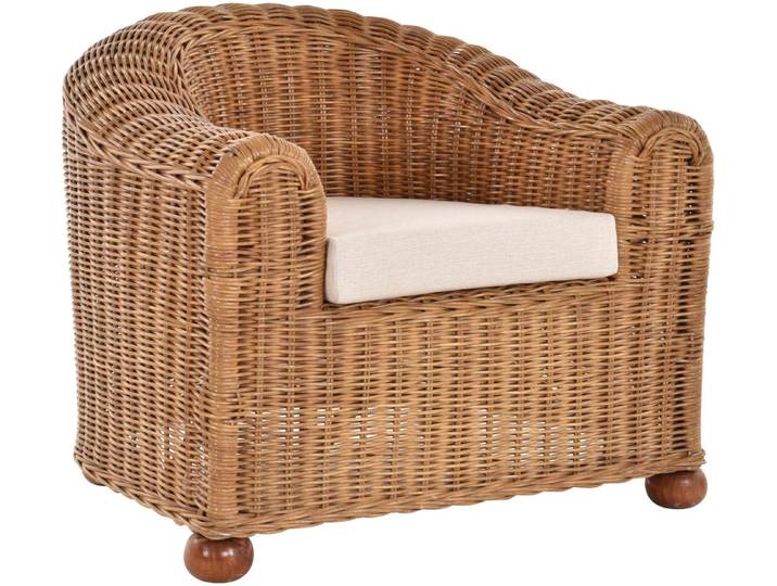 Krines Home Loungesessel Clubsessel Natur Rattan Sessel Loungesessel Club Wohnzimmersessel, mit Sitzpolster