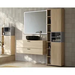 TemaHome »Kube« Badezimmerhochschrank Eiche mit Celadon Grey