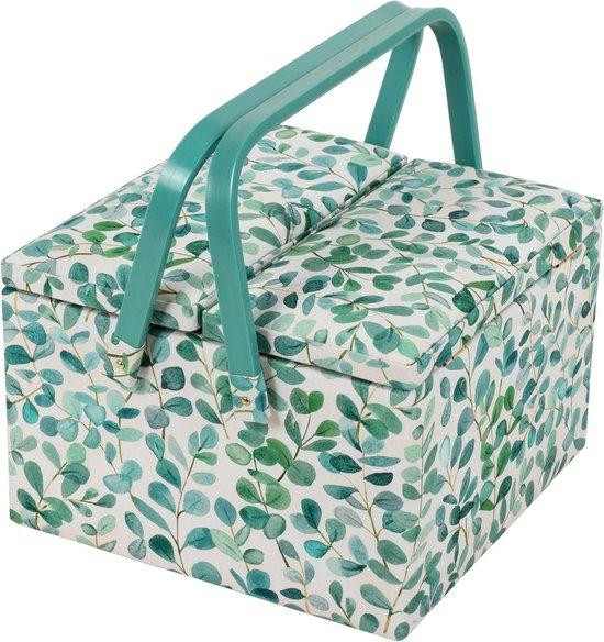 Hobby Gift Grote Naaidoos Knutselkist voor Hobby Organisatie met Dubbele Deksel Opening - Eucalyptus - B/D/H: 25 x 25 x 17 cm