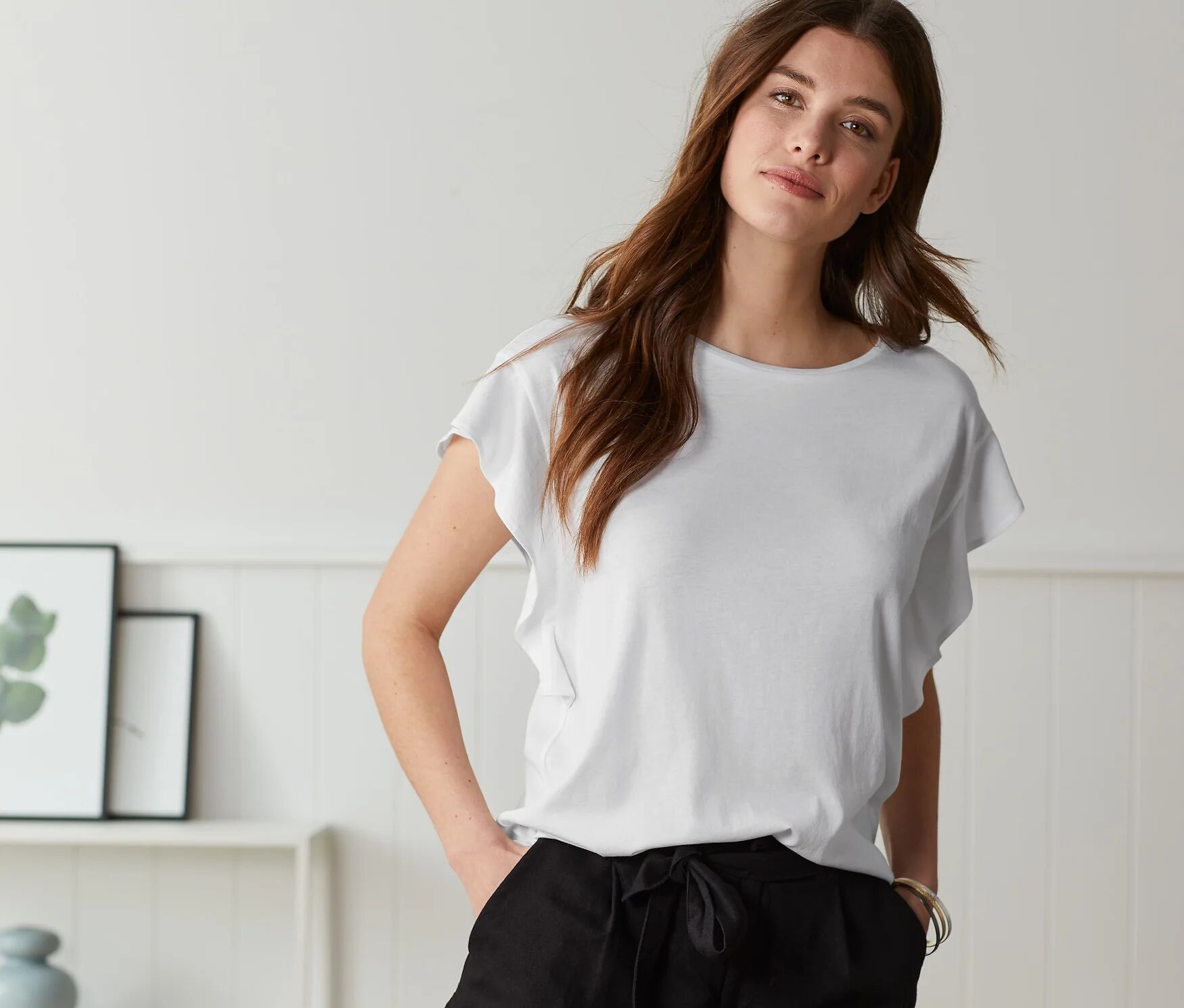 Tchibo - Shirt mit Volant - Damen - Gr. L - weiss