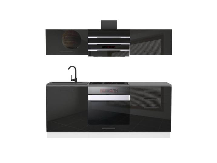 B Belini Group Küchenmöbel Sophia 180 cm, ohne Arbeitsplatten, Schwarz Hochglanz, Holz, 180x204x60 cm, Küchen, Küchenzeilen & Küchenblöcke, Küchenzeilen, Küchenzeilen ohne Geräte
