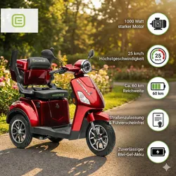 Econelo E-Seniorenmobil Yogi-IQ, Lithium-Akku, 3-Rad, 1000 Watt, Rot