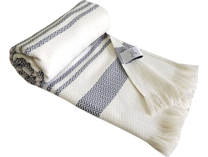 Hamamtuch FRAMSOHN FROTTIER Boho Living - Zick Zack Muster , grau (beige, anthrazit, grau), B:100cm L:180cm, Hamam Frottier, Baumwolle, Handtücher, Hamamtuch, 100x180, zick zack & mit Fransen, ideal als Strandtuch, Sauna, Reise