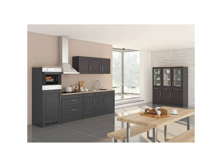 Küchenzeile Rom I 8-teilig 290 x 200 x 60cm Grau/Grau ohne Elektrogeräte