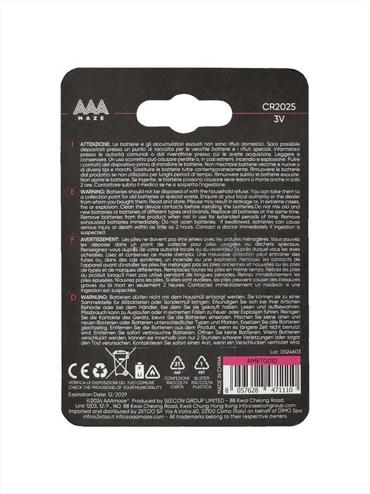 AAAMAZE Pile Buttoncell Lithium Cr2025-acciaio