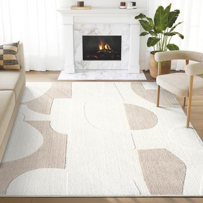 Abani Rugs Abani Cozy COZ110A Modern Cream Grey Asymmetric Circle Pattern Neutral Area Rug