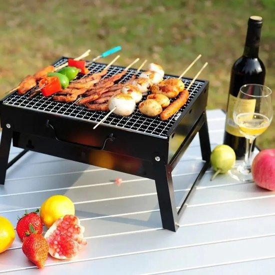 Compacte inklapbare tabletop grill van zwart roestvrij staal voor houtskool, B: 35 cm, D: 27 cm, H: 20 cm