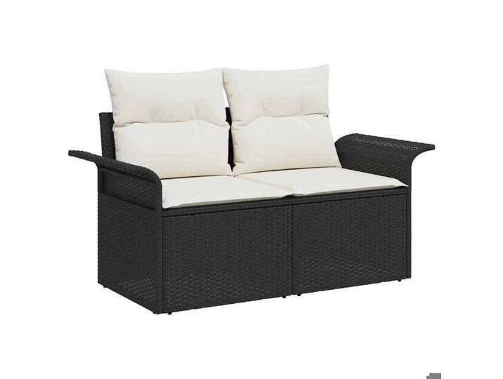 NEW 2025  Élément pour canapé/ Sofa de jardin - 2 places avec coussins Rattan synthétique noir GGK140