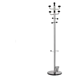 ALCO Standgarderobe Metall, silber, pulverbeschichtet,  dunkle Holzknöpfe,  8 Kleiderhaken, HxØ= 180 x 38 cm