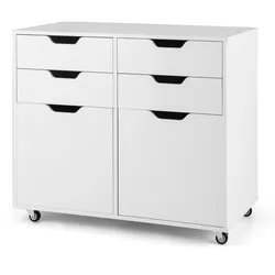 Helloshop26 - Kommode mit 4 Schubladen und 2 Türen 73 x 40 x 64,5 cm mit mobilem Druckerstand modernes Design weißes Holz 20_0011559
