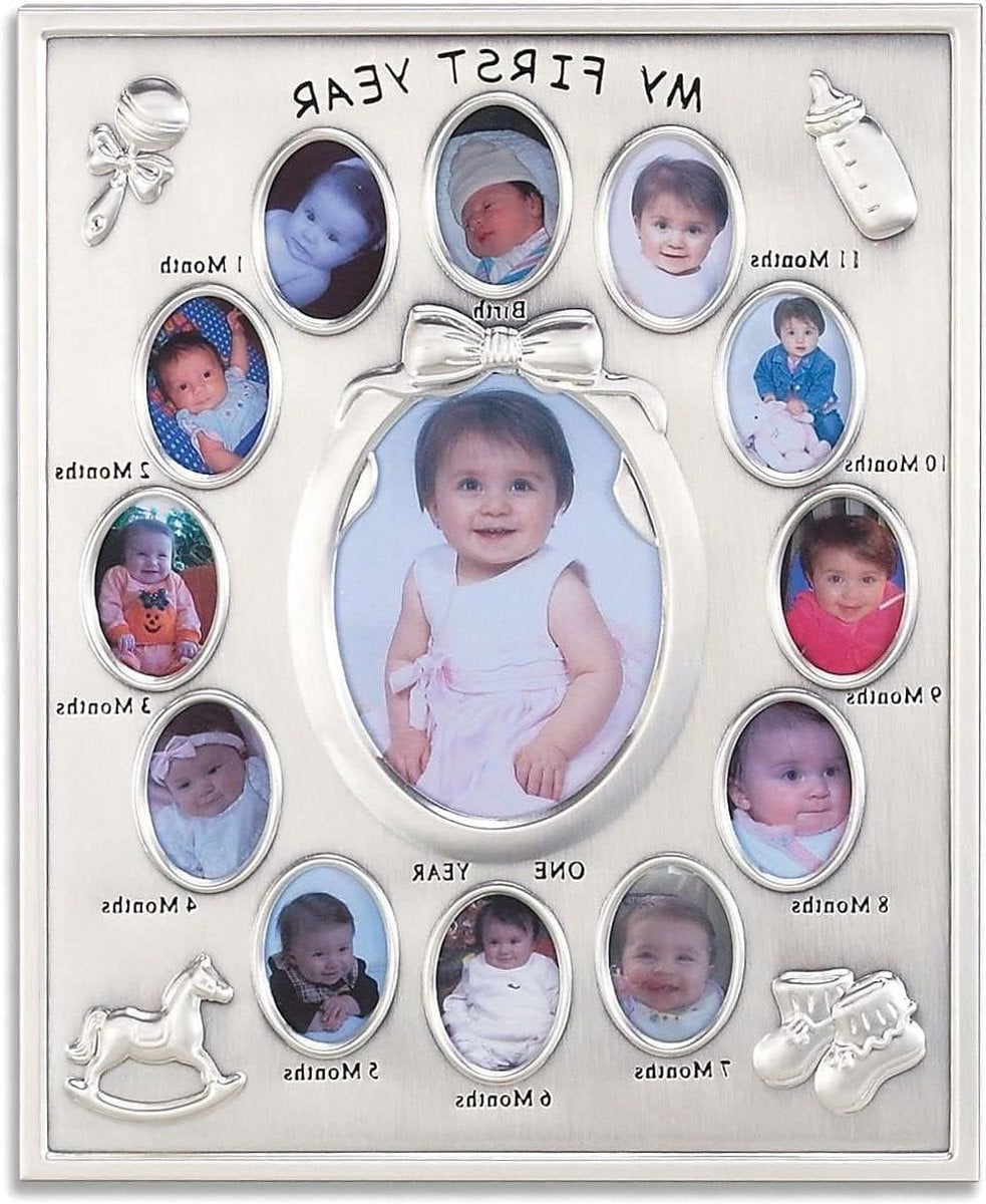 Zilveren Fotolijst Eerste Jaar met 13 openingen voor baby herinneringen - 22,9 x 28 cm