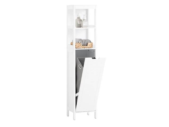 Colonne de Salle de Bain SOBUY BZR123-W - Étagères et Panier à Linge - Blanc